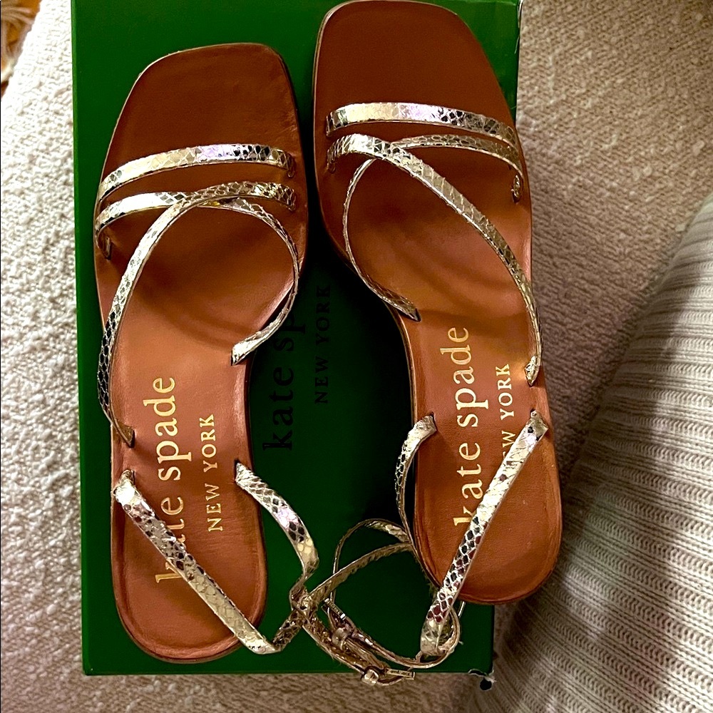 Kate Spade Charmer Gold Metallic Strappy Sandals